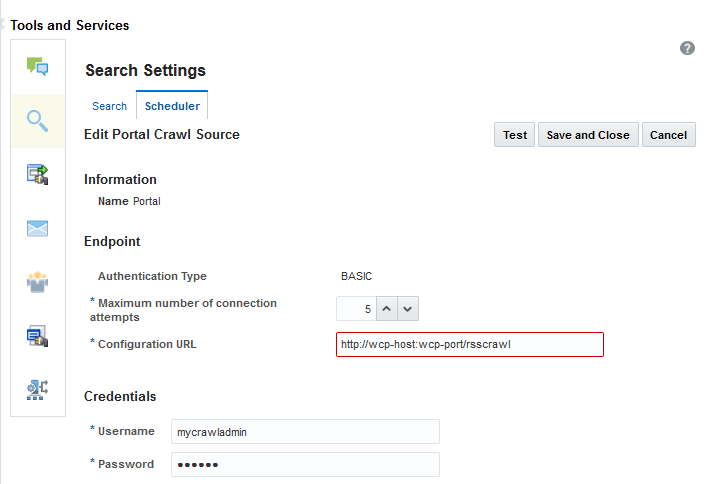Elastic Searchの「ポータル・クロール・ソースの編集」 この画像は、「ポータル・クロール・ソースの編集」ページを示しています。