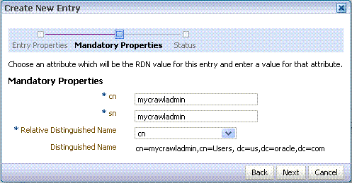 Oracle Directory Services Manager - 「新規エントリの作成」