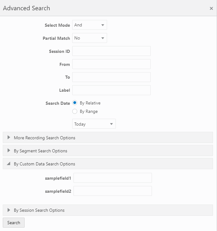 This screenshot shows the Recordings' Advanced Search page. This screenshot shows the Recordings' Advanced Search page.