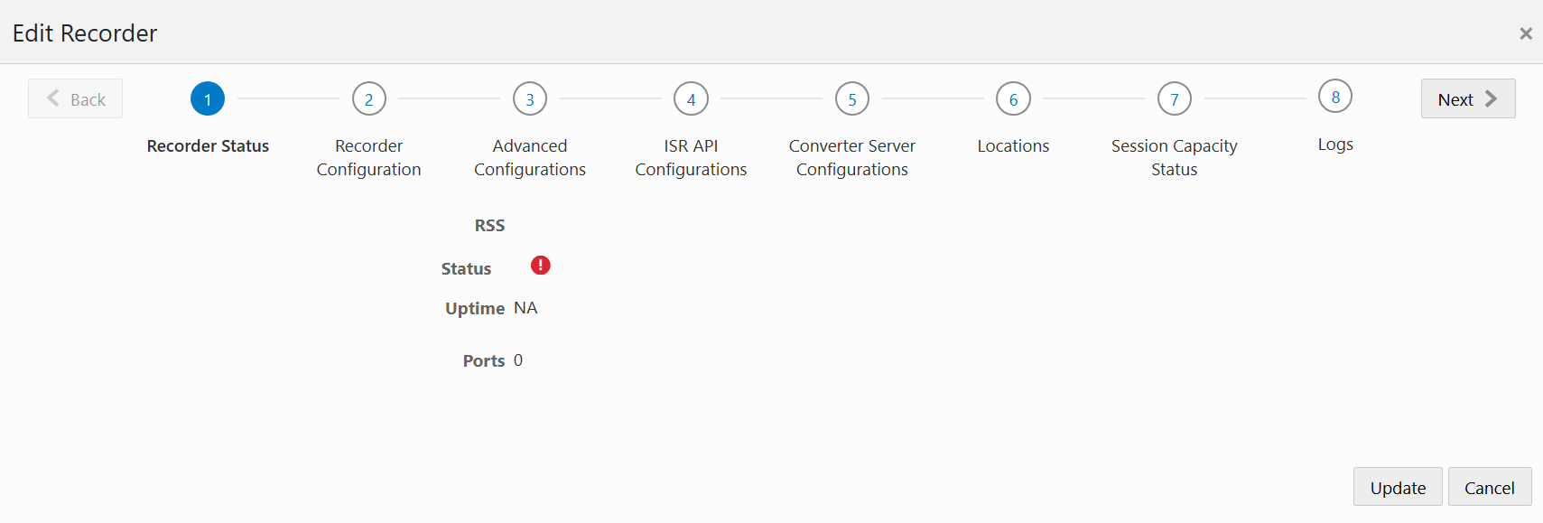 This screenshot shows the Edit Recorder page.