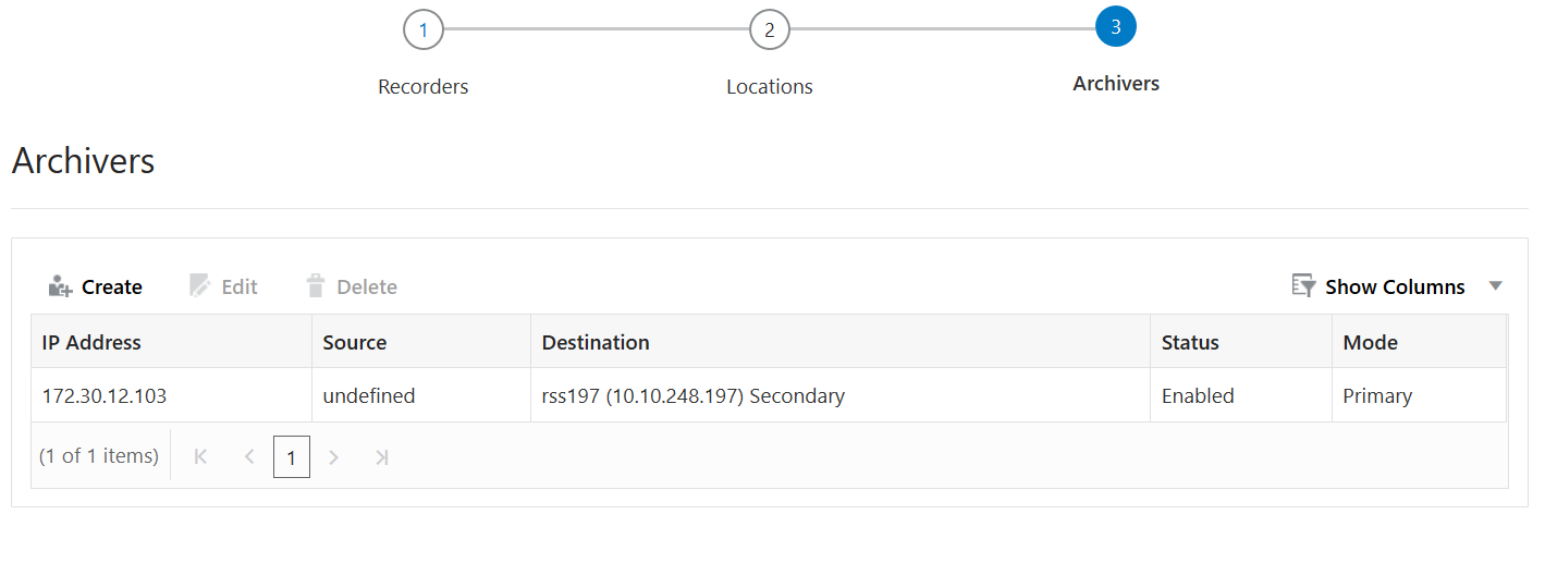 This screenshot shows the Archivers page.