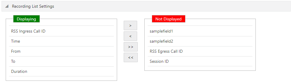 This screenshot shows the Recording List Settings page.