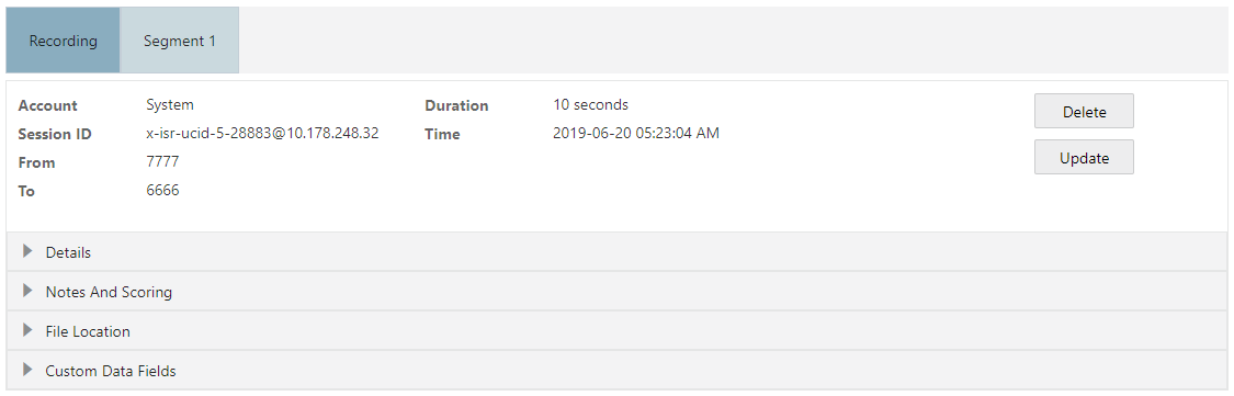 This screenshot shows the Recording Details page.