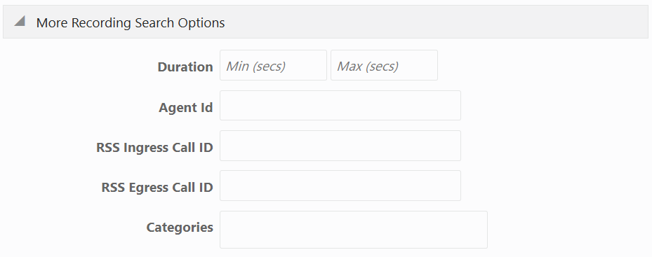 This screenshot shows the More Recording Search Options page.