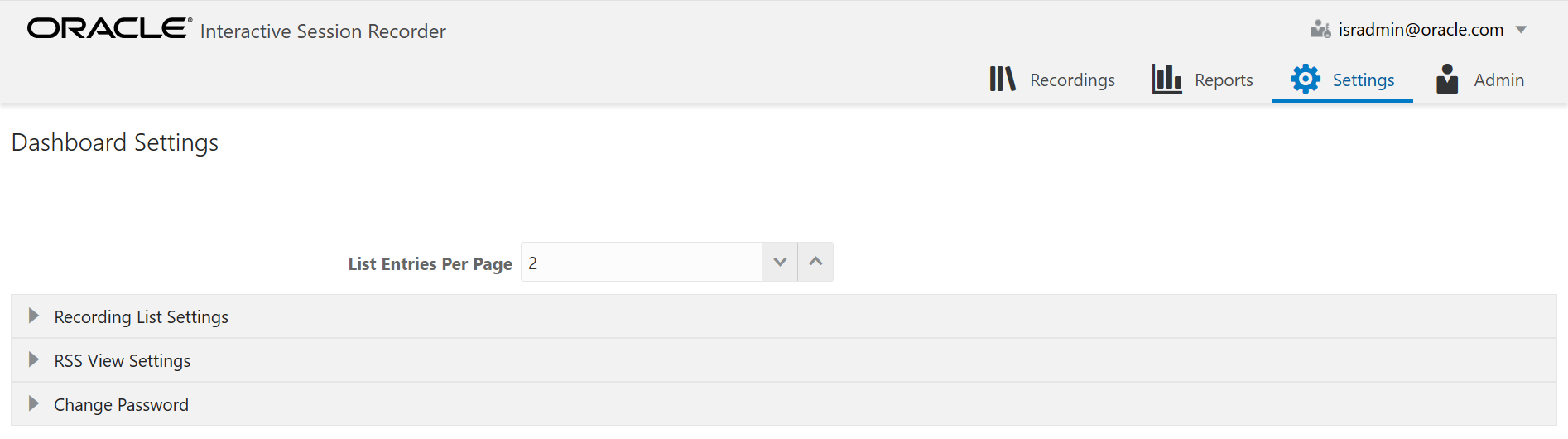 This screenshot shows the Edit My Settings page's Dashboard settings.