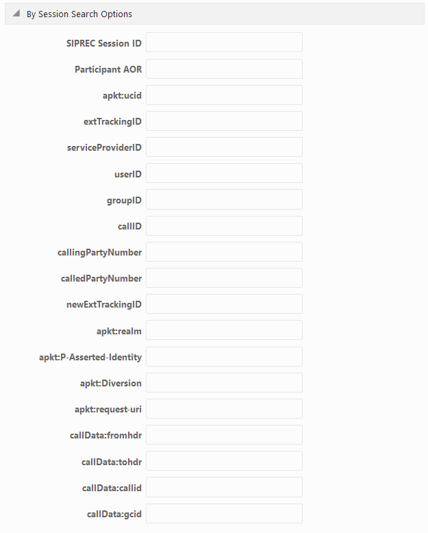 This screenshot shows the Advanced Search dialog box's By Session Search Options dialog box.