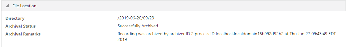 This screenshot shows the Recording Details File Location page.