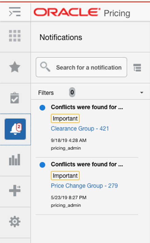 Price Change Conflict Notification List
