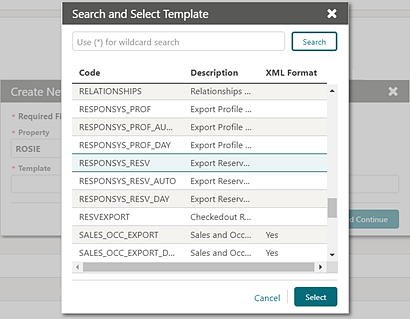 The image show the Search and Select Template screen.