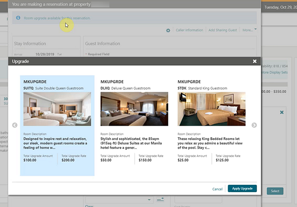 This image shows the Upgrade Offers on reservations