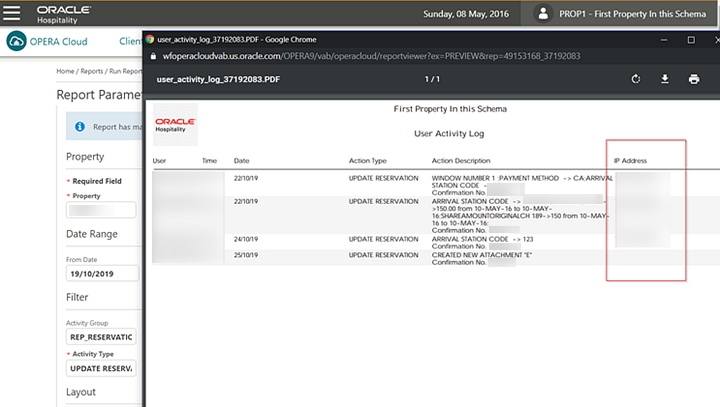 This image shows the changes log with an IP Address.