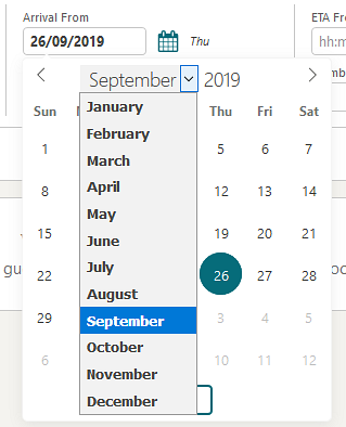 This image shows the updated calendar component screen