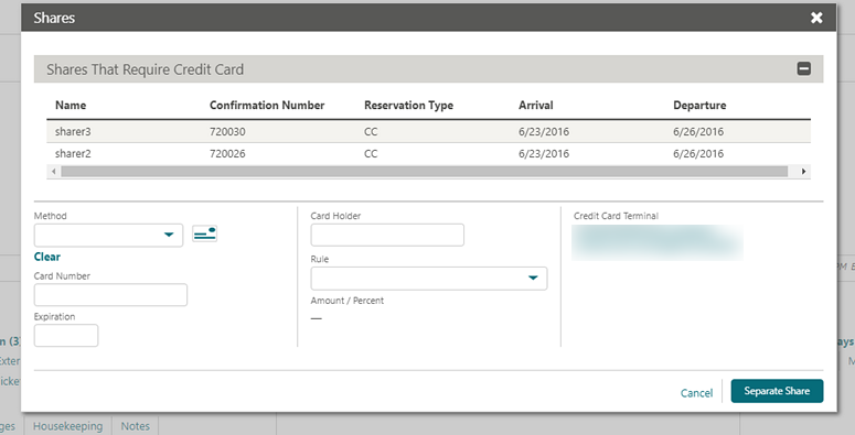 This image shows the Shares panel details