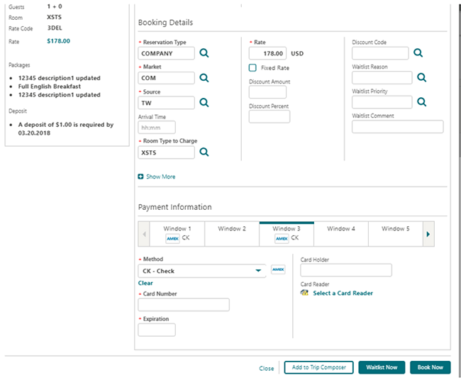 This image shows the Booking details screen