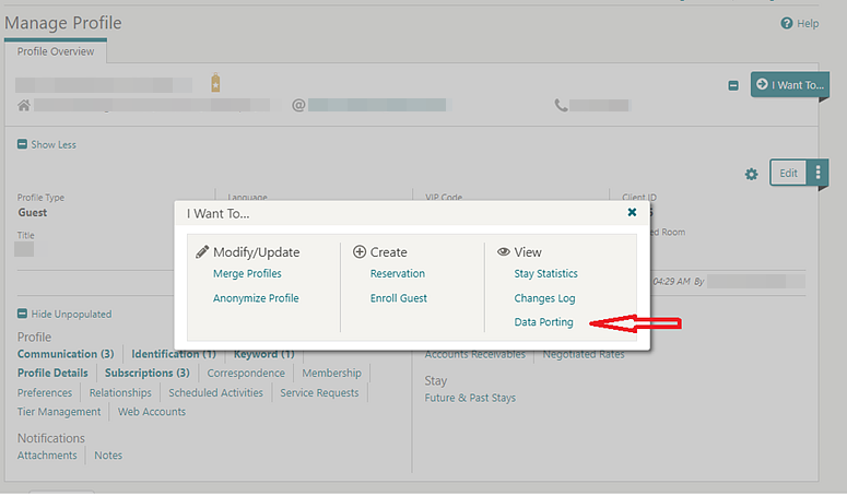 This image shows how to view the Data Porting report.