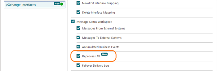 This image shows the Reprocess All check-box on the eXchange interfaces group