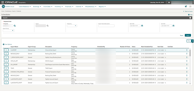 This image shows the Schedules screen details