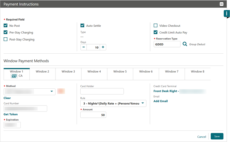 This image shows the Payment Instructions screen details