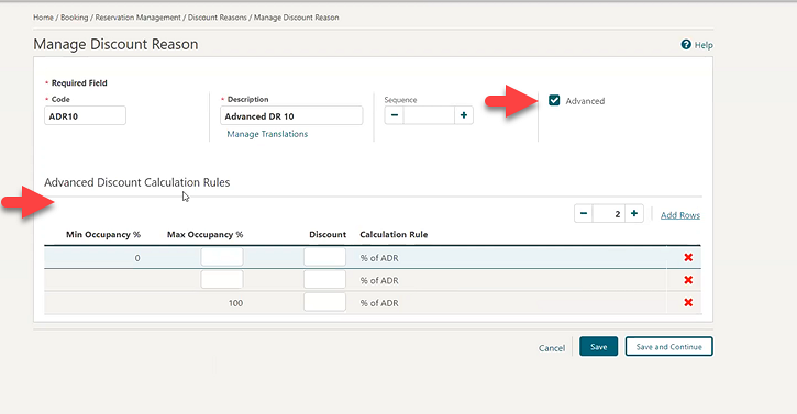 This image shows the Manage Discount Reason screen details