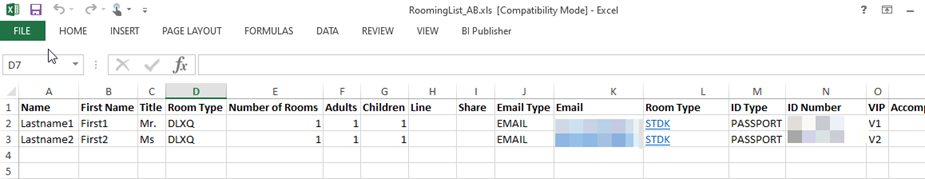This figure shows the rooming list spreadsheet.