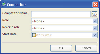 Client Display Dialog Box: This image shows Competitor Name, Role, Reverse role and Start Date.