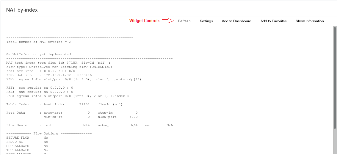 This screen capture shows an example of the NAT by Index Widget and its controls.
