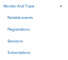 This screen capture shows the links to the monitor and trace summary reports that display when you click the Monitor and Trace arrow.