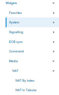 This screen capture shows an example of a list of widgets that displays when you click a category arrow.