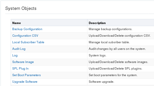 This screen capture shows the center pane of the system tab, with all of the possible links displayed in alphabetical order.