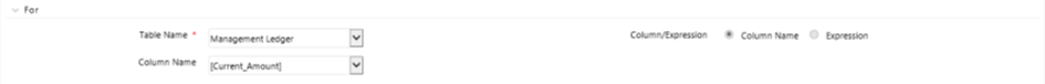 The Instrument or Transaction Summary Source pane allows you to define the table name, column name, and option between column name and expression.