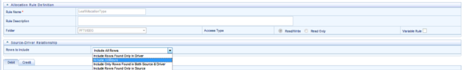 This pane appears in the Outputs tab only when the Allocation Type is set as Leaf Allocation in the Initial Definition tab.
