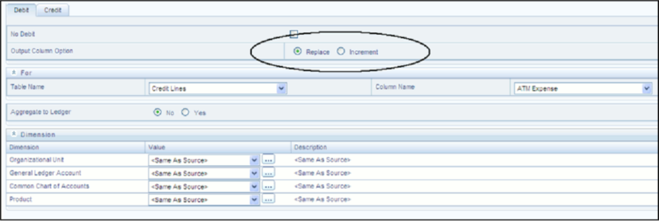 When the output table is Management Ledger, hierarchy node member can be selected in Output [Debit and Credit] tabs only for Static Driver and Dynamic driver allocation types. Other allocation types do not support hierarchy node member selection in Output.
