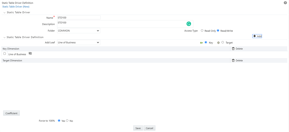The Static Table Driver Definition page allows you to define a new static table driver rule.
