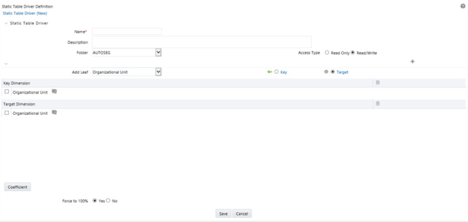 In this screen, you can add a Target Leaf to the Static Table Driver rule.