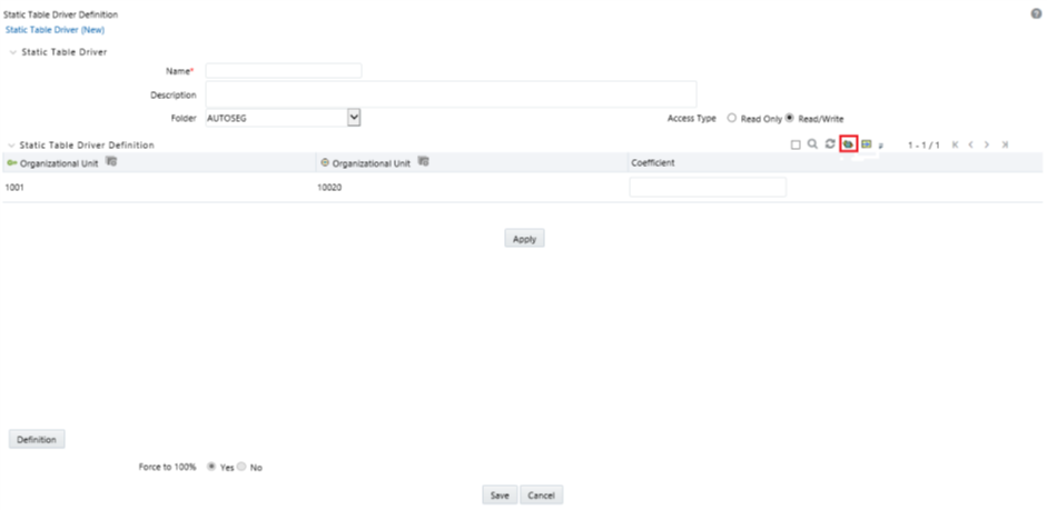 This page allows you to export the static table driver rule data to an Excel sheet.