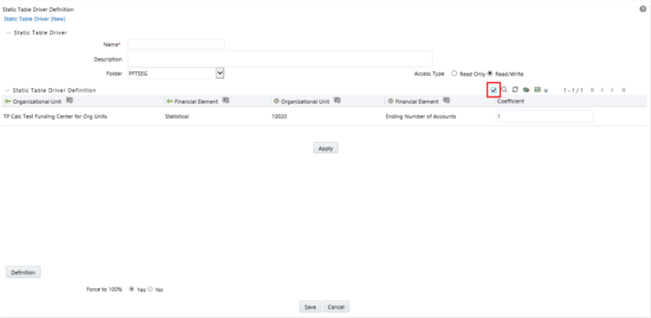 The search option in the Static Table Driver Definition screen allows you to search the Leaf values that have coefficient values defined. This functionality works only if the Coefficient option is enabled. You can export this extracted list using the Export functionality.