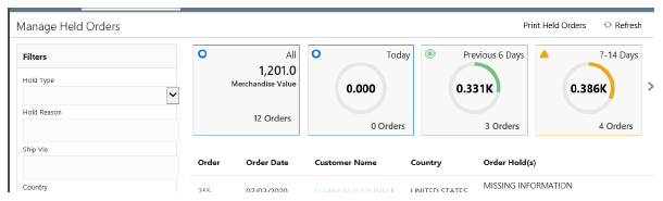 illustrates Manage Held Orders page