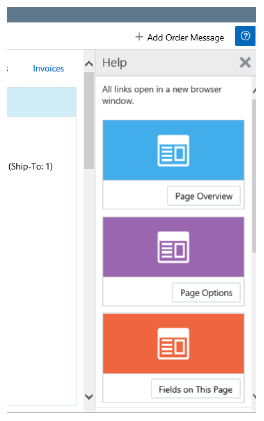 illustrates the 3 options available in the Help Drawer to select the Page Overview, Page Options, or Fields on This Page.