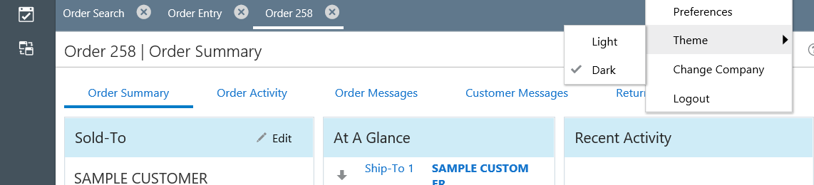 sample of Theme set to Dark