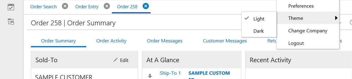 sample of Theme set to Light