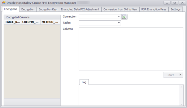 This figure shows the Encryption tab of FMS Encryption Manager