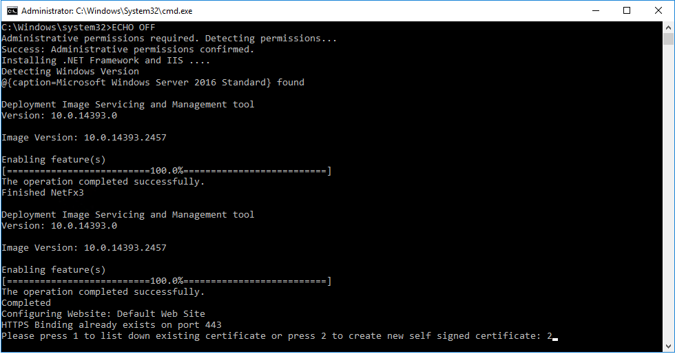 This figure shows the option to create or bind the self signed certificate to domain or IP address