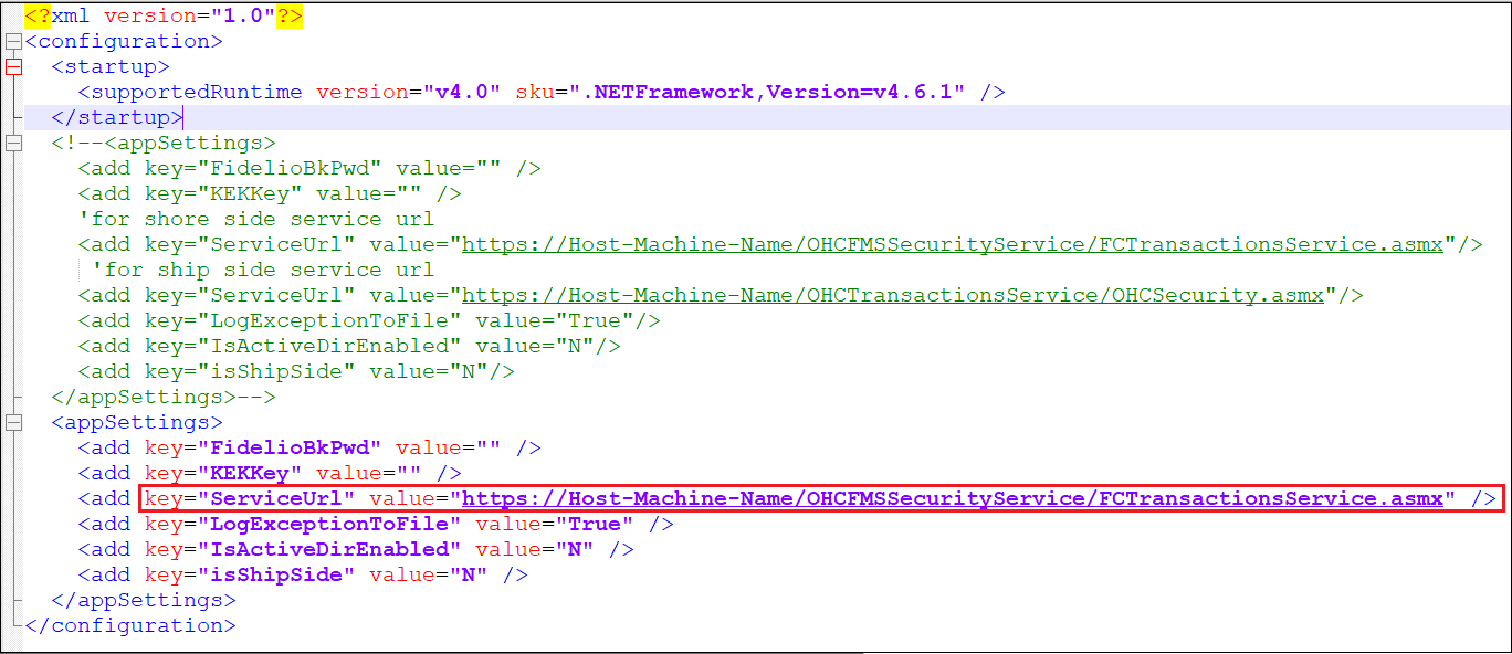 This figure shows the Security Services and Ship Setting for Shoreside Sender