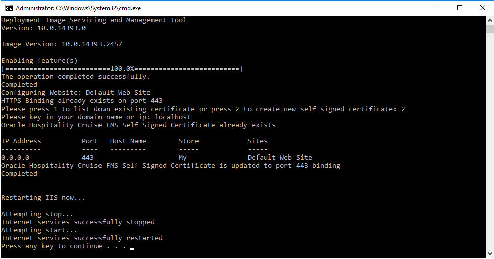 This figure shows the successful creation of self-signed certificate