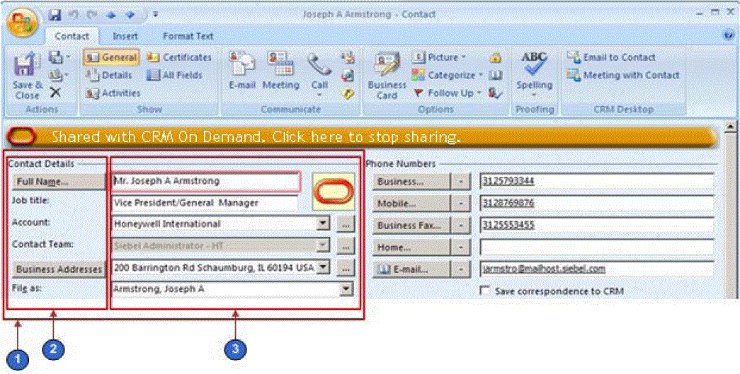 Contact Details section of the contact form