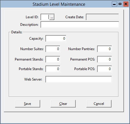 This figure displays the Stadium Level Maintenance window.