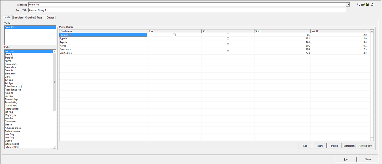 This figure displays the Fields Tab of the Ad Hoc Reporting module.