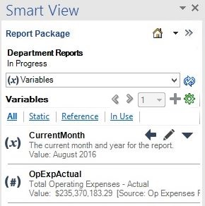 Smart Viewパネルの変数リストで選択された変数。