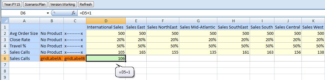 Sales Callをメンバーとしたスマート・フォーム、およびSales Callもグリッド・ラベル行の列Aに手書き入力