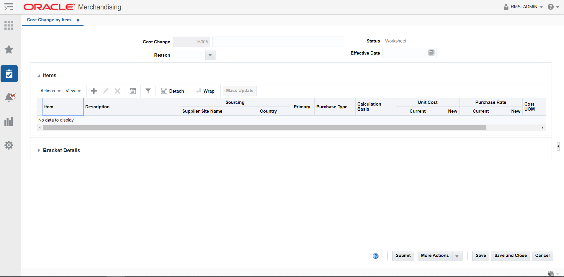 Cost Change by Item Page